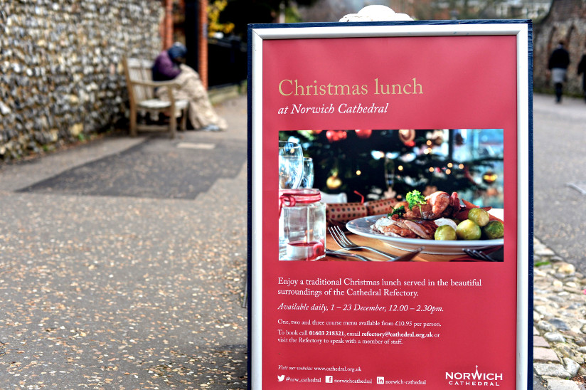 Close-up photo of an advertisement for Christmas lunch