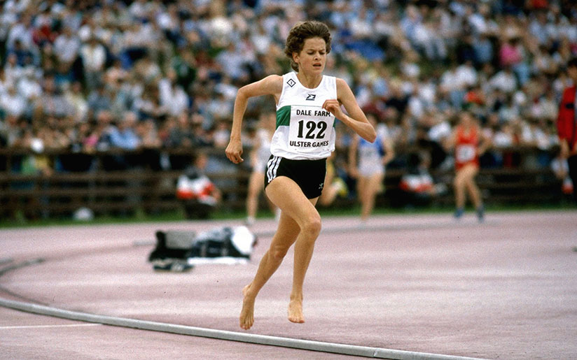 Photo of Zola Budd running barefoot