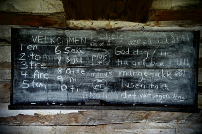 Close-up photo of a blackboard used during the late 1800s at a Norwegian immigrant school in Decorah, Iowa