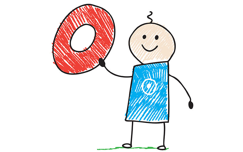 Illustration of a stick figure holding the number zero