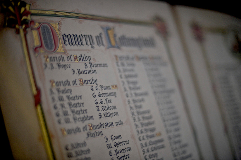 Close-up photo of a gill script from WW1