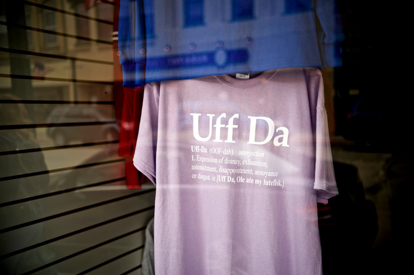 Photo of text based T-shirt with “Uff Da” written on it