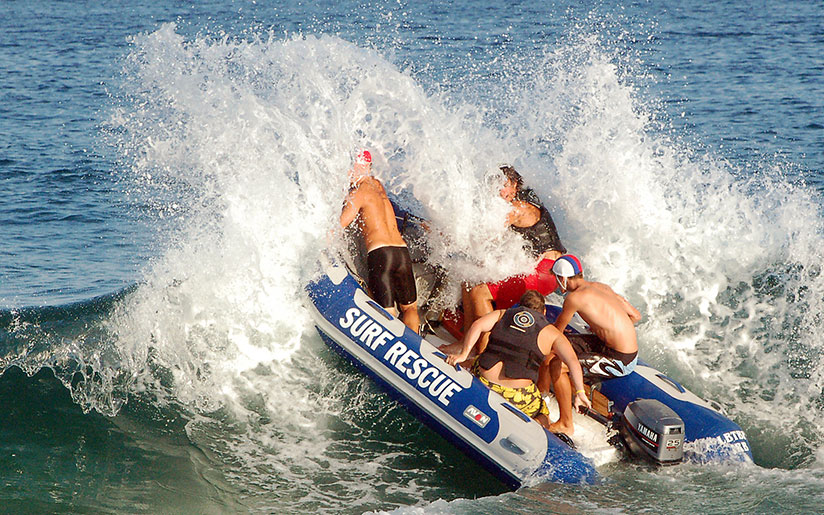 Photo of a search rescue team on an inflatable boat