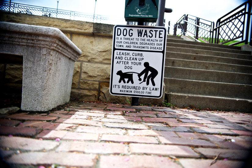 Photo of a sign telling dog owners to clean up dog waste
