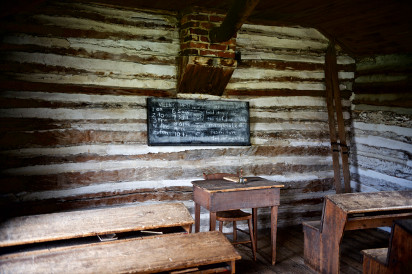 Photo of a classroom used during the late 1800s at a Norwegian immigrant school in Decorah, Iowa