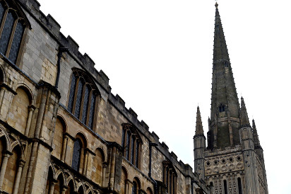 Photo of the spire of Norwich Cathedral, England